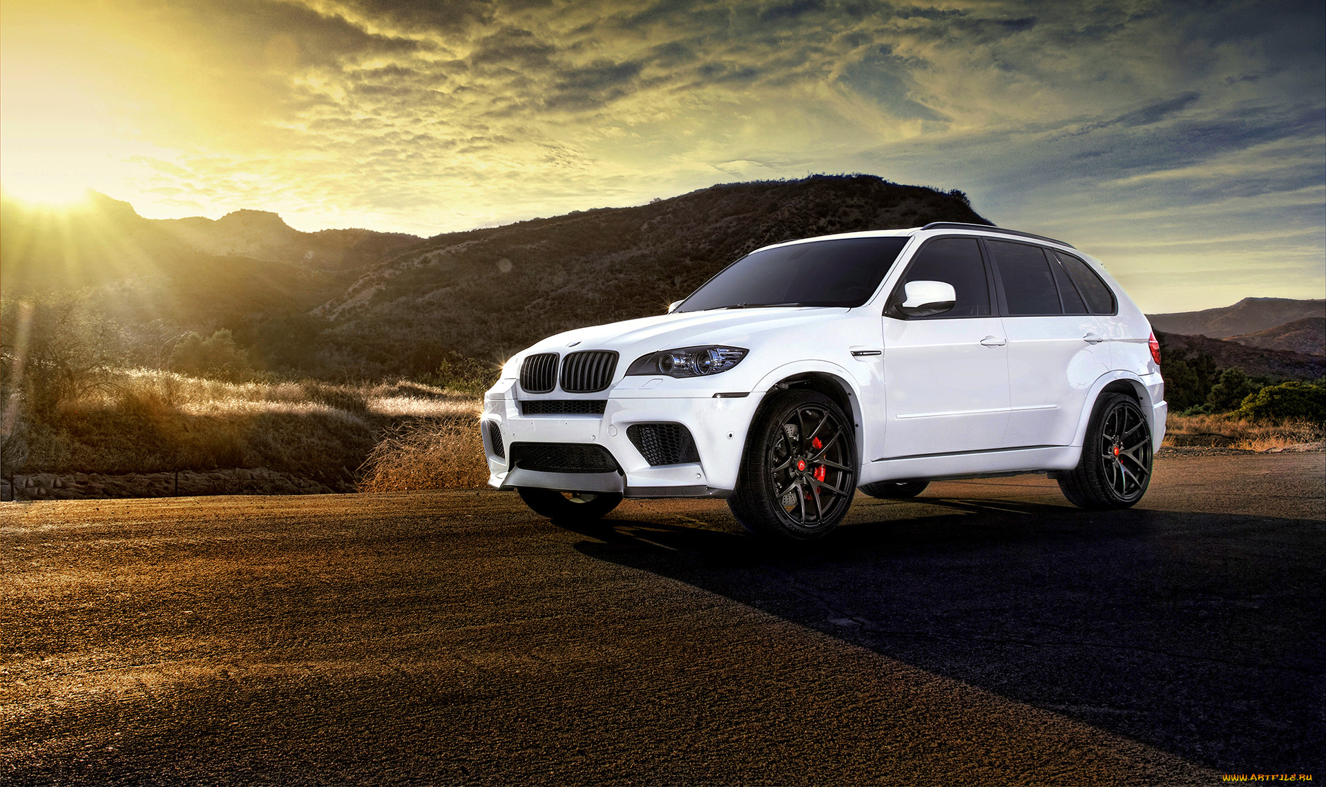 , bmw, x5m, white, tuning, wheels, frontside